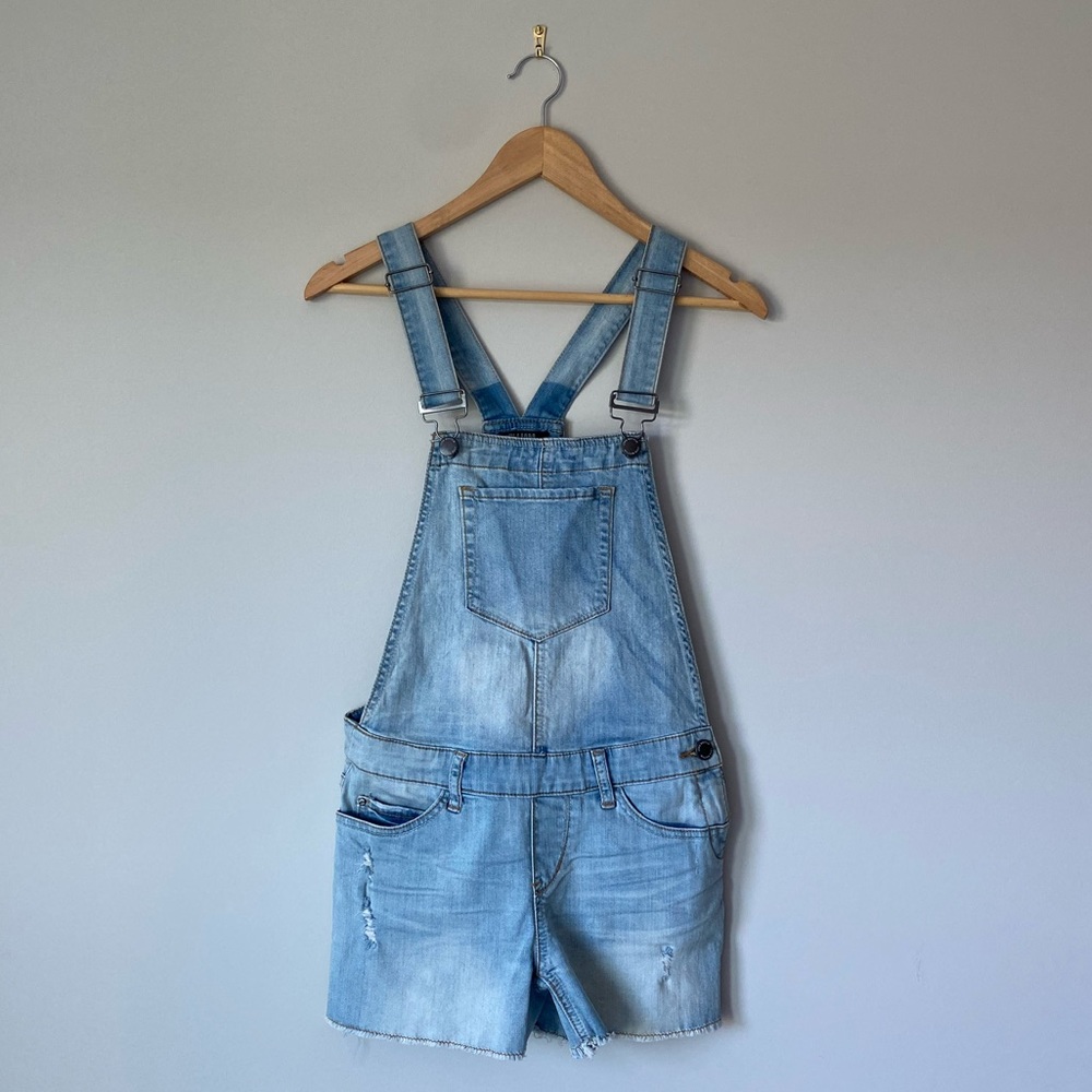 Distressed Denim Overall Shorts